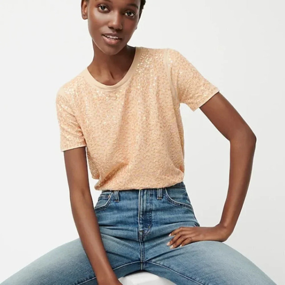 J.Crew |  Blush Pink Sequin Short Sleeve Tee Shirt - Picture 1 of 6